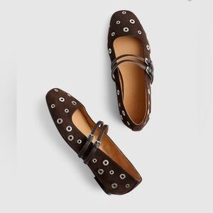 Madewell Greta Brown Dark Carob Suede Ballet Flats w Silver Eyelet 7 1/2 Worn 1X